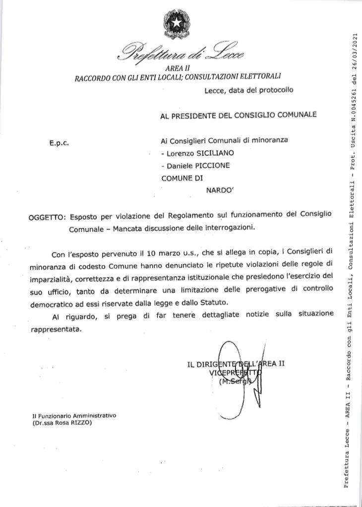 Nota Prefettura 26 marzo