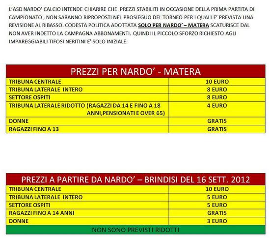 Prezzi stadio